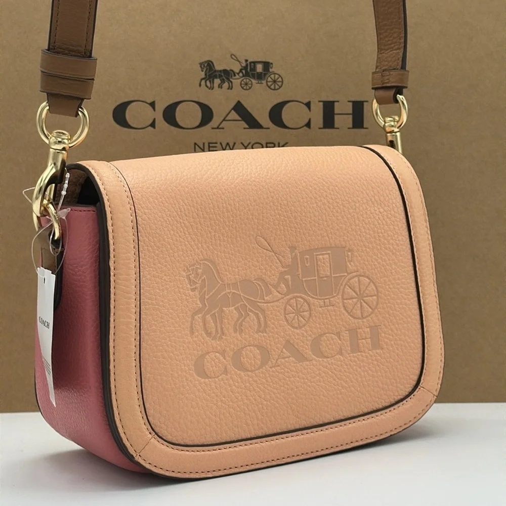 Coach C9130 Saddle Bag Horse & Carriage Colorblock Leather Faded Blush Pink NWT